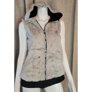 Steelers Hoodie Faux Fur Full Zip Sherpa Rant Vest Antigua Women's Size S